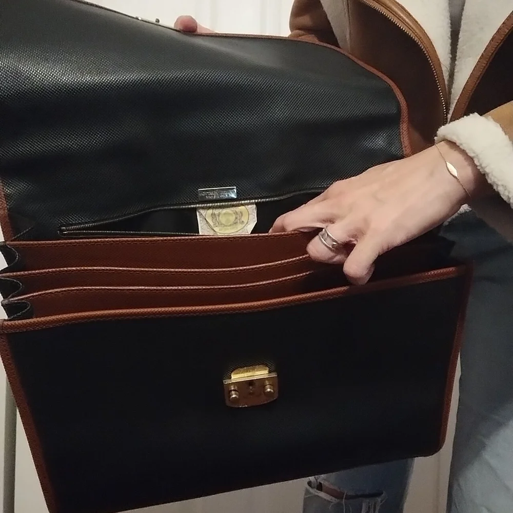 Vintage Bottega Veneta Black Leather Briefcase